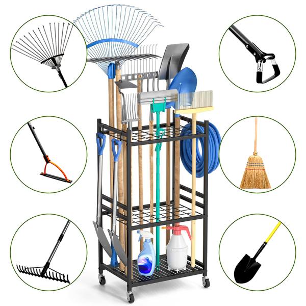 Muxing  Gartengeräte-Regal fahrbares Aufbewahrungsregal Regal Abstellregal Gartenregal Aufbewahrung für Pflanzzubehör Schwarz 43*30*79.5cm 【GJJ6855-HEI】